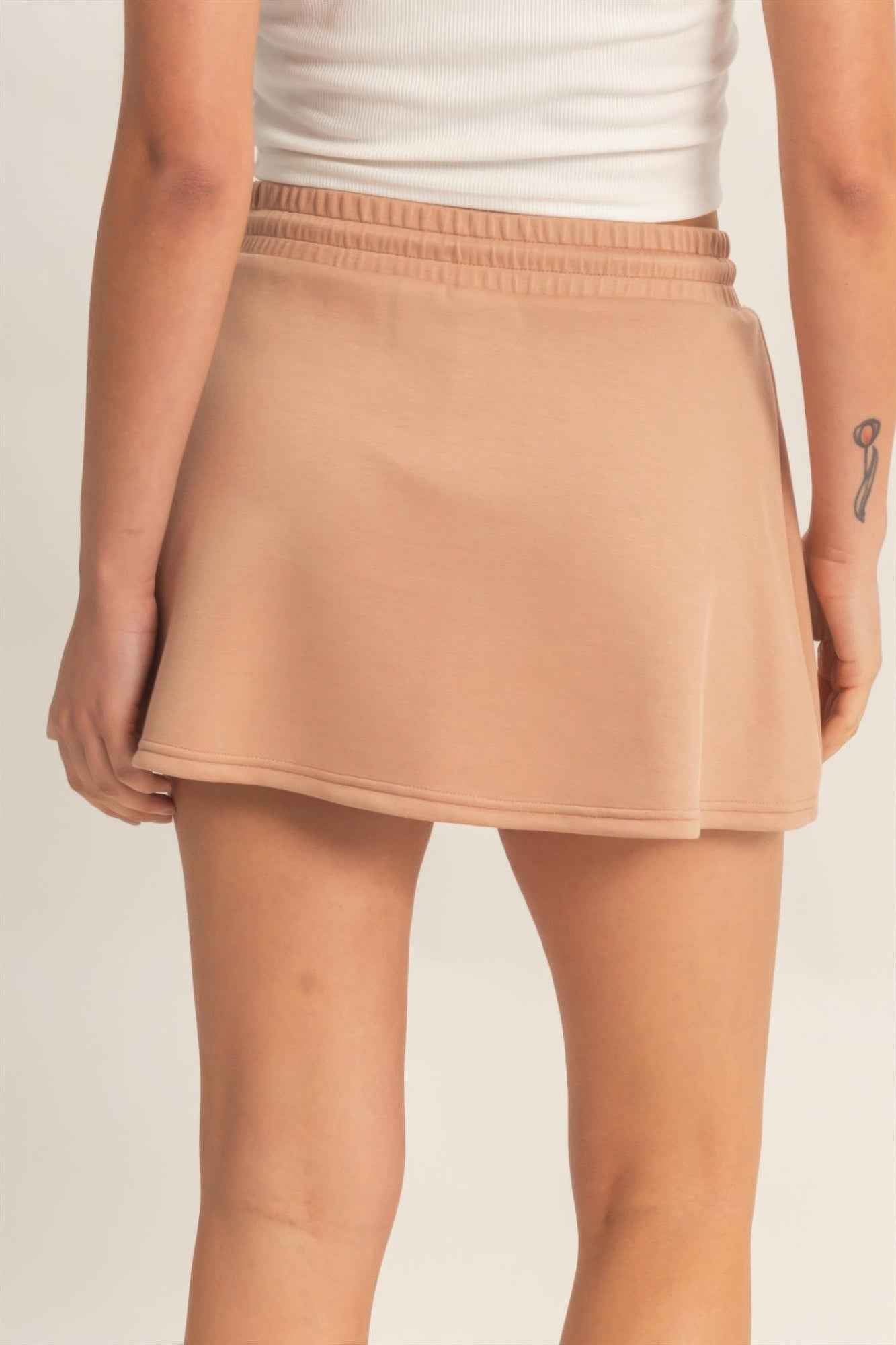 Wrap Front Elastic Waist Skort - Overlapping Wrap Front