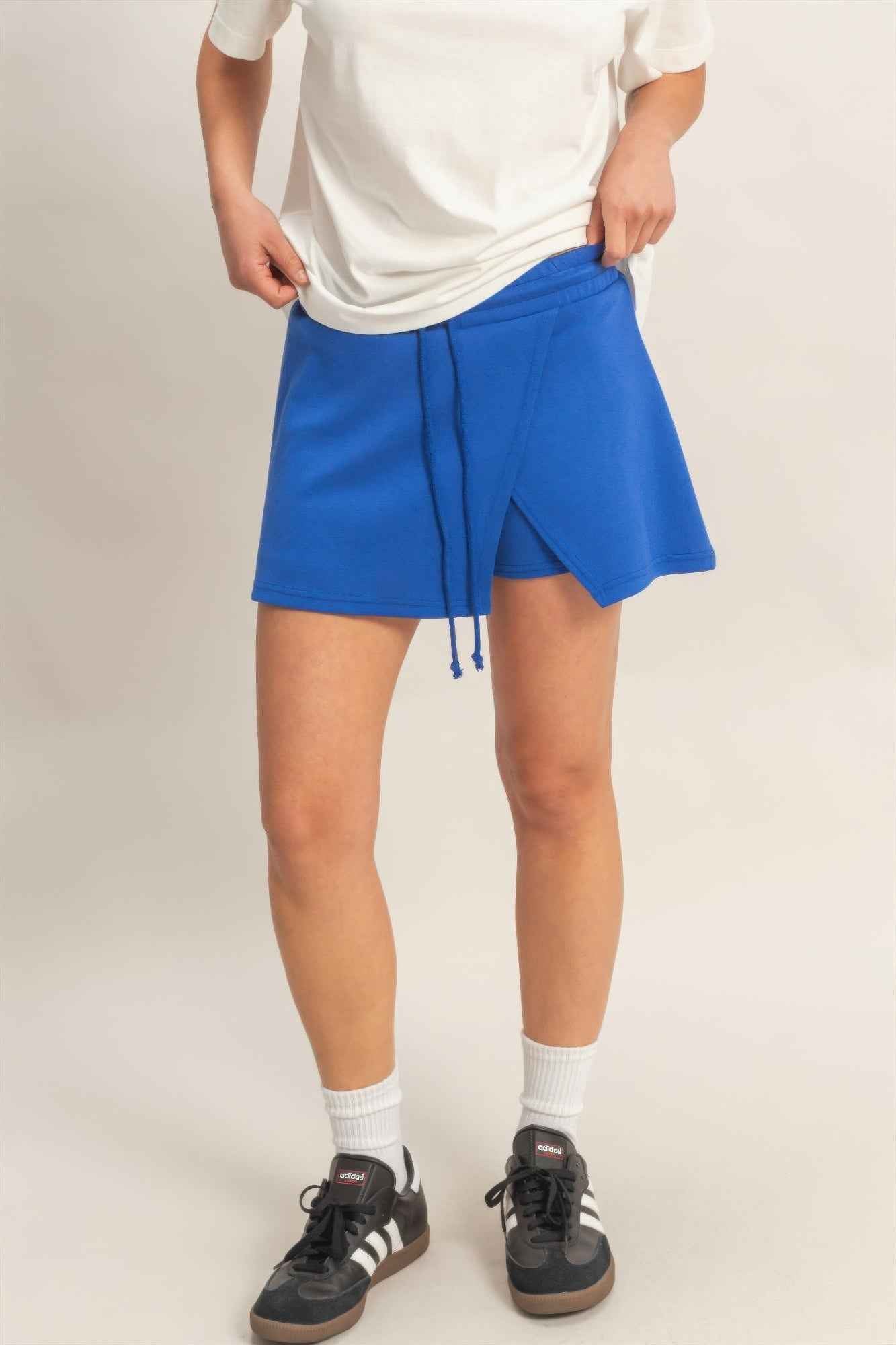 Wrap Front Elastic Waist Skort - Overlapping Wrap Front