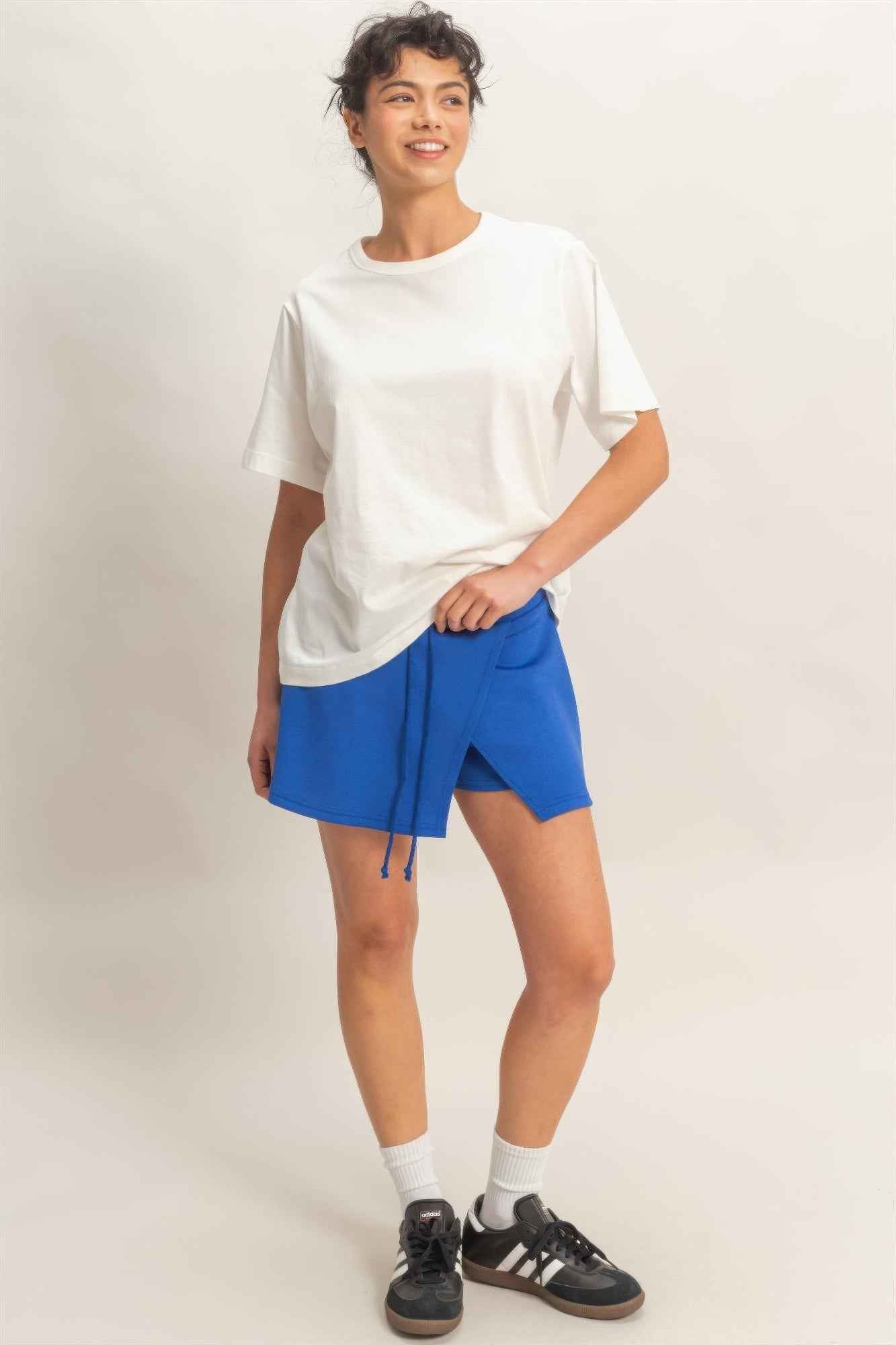 Wrap Front Elastic Waist Skort - Overlapping Wrap Front