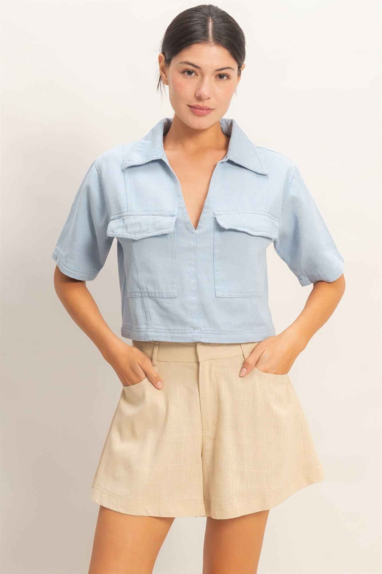 Collared V-neck Top