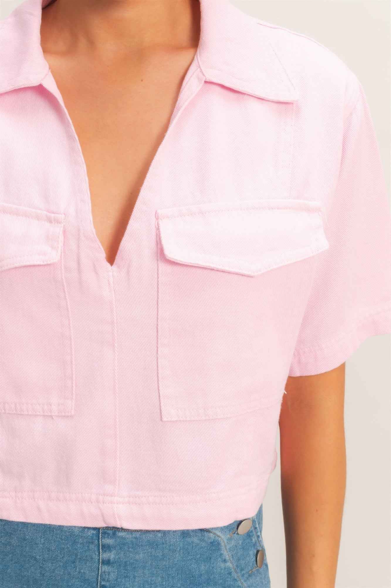 Collared V-neck Top