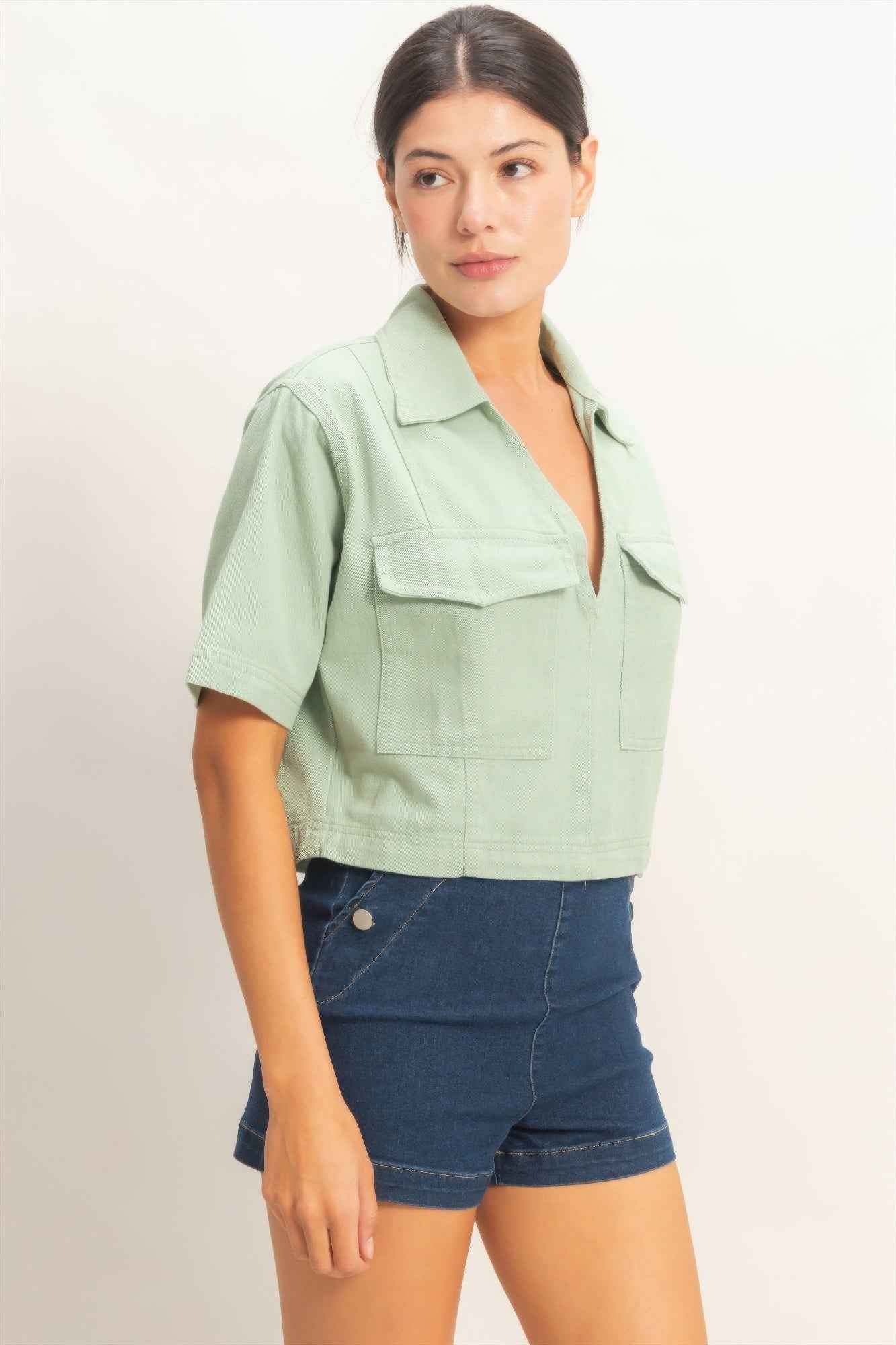 Collared V-neck Top