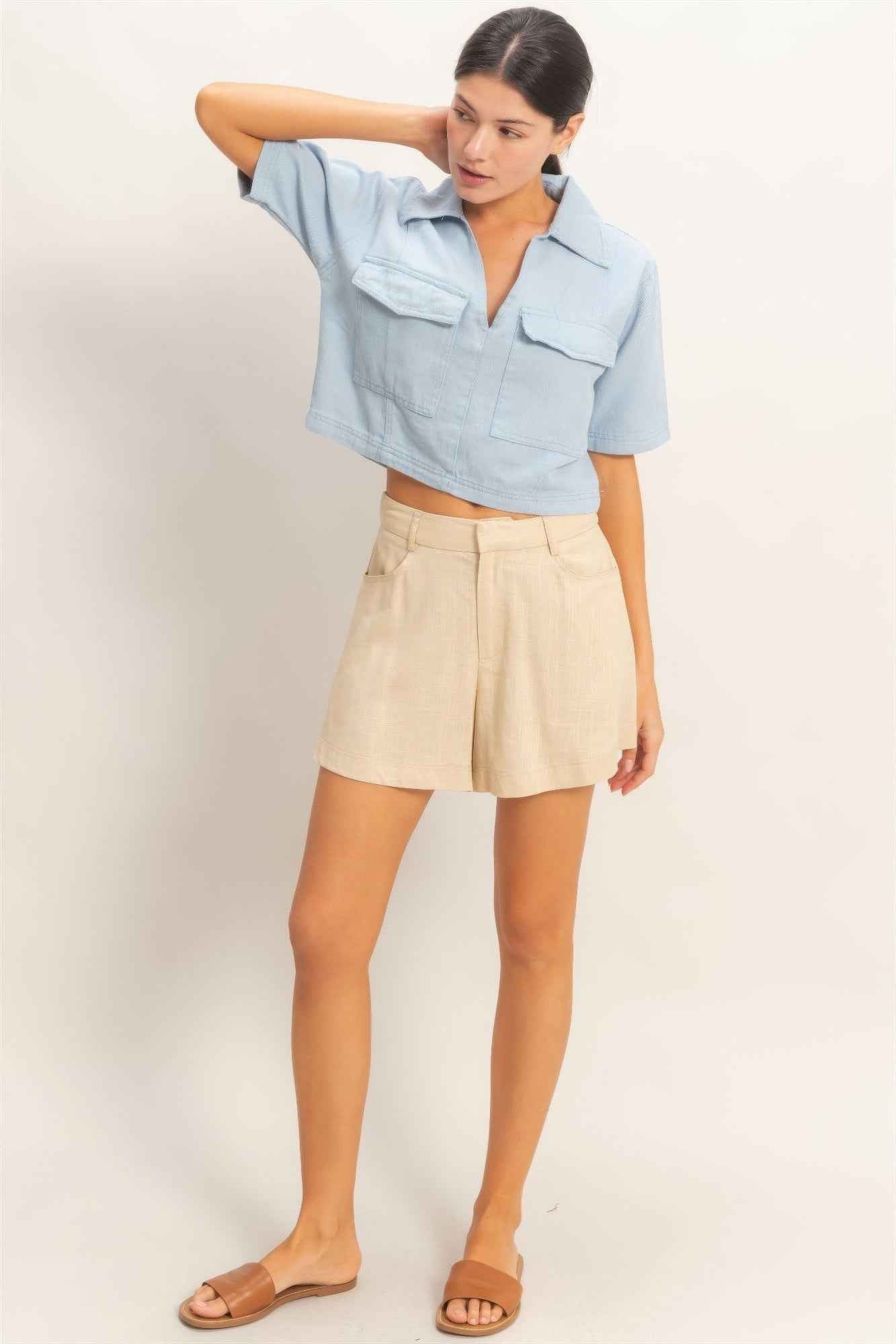 Collared V-neck Top