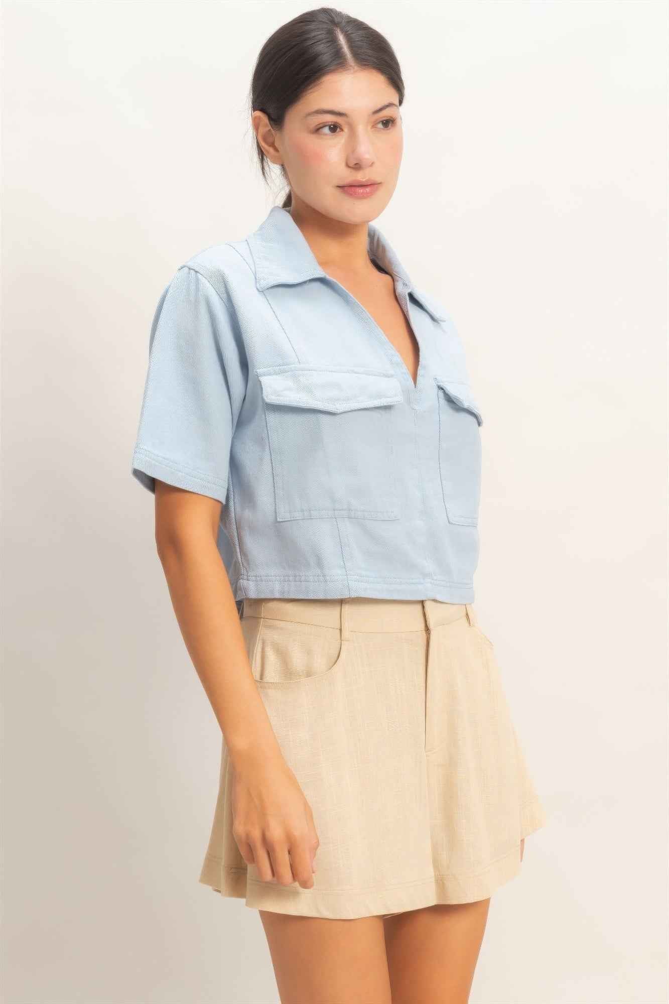Collared V-neck Top