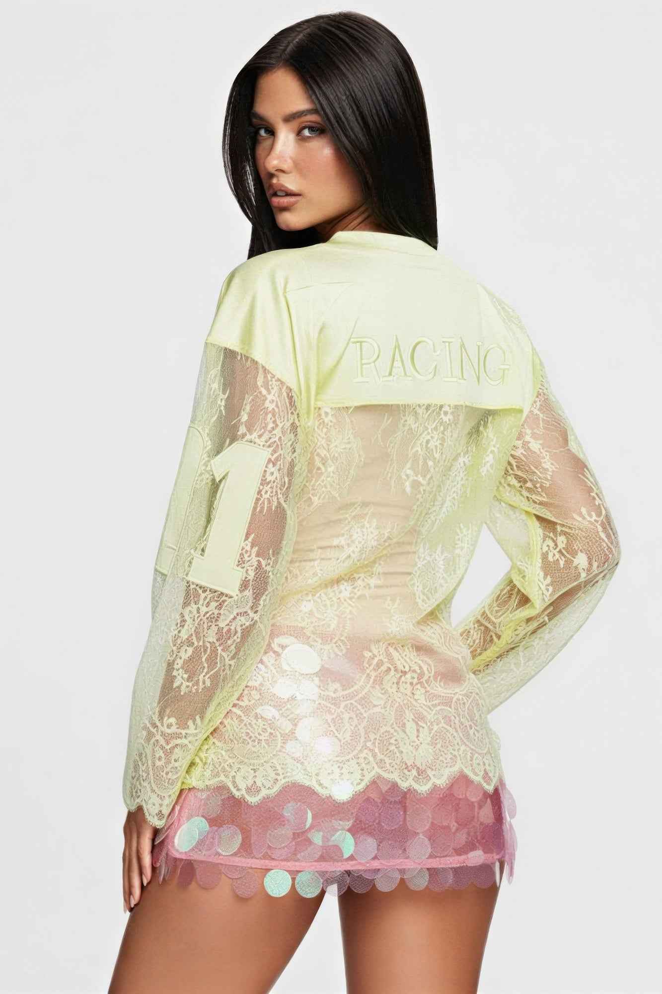 Long Sleeve 08 Jersey Top - Rhinestone Embellishments