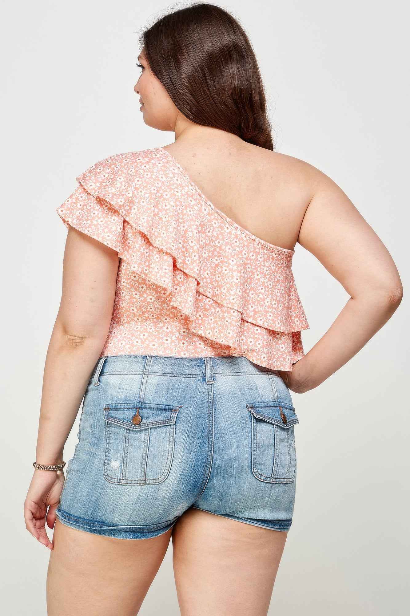Ditsy Floral One Shoulder Bodysuit - Plus Size Top