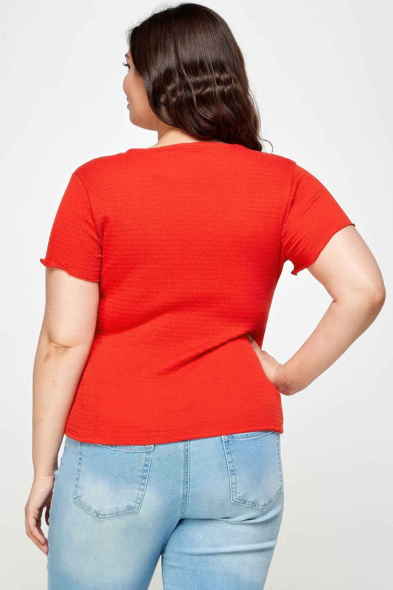 Textured Wrap Top With Tie Neck - Plus Size Blouse