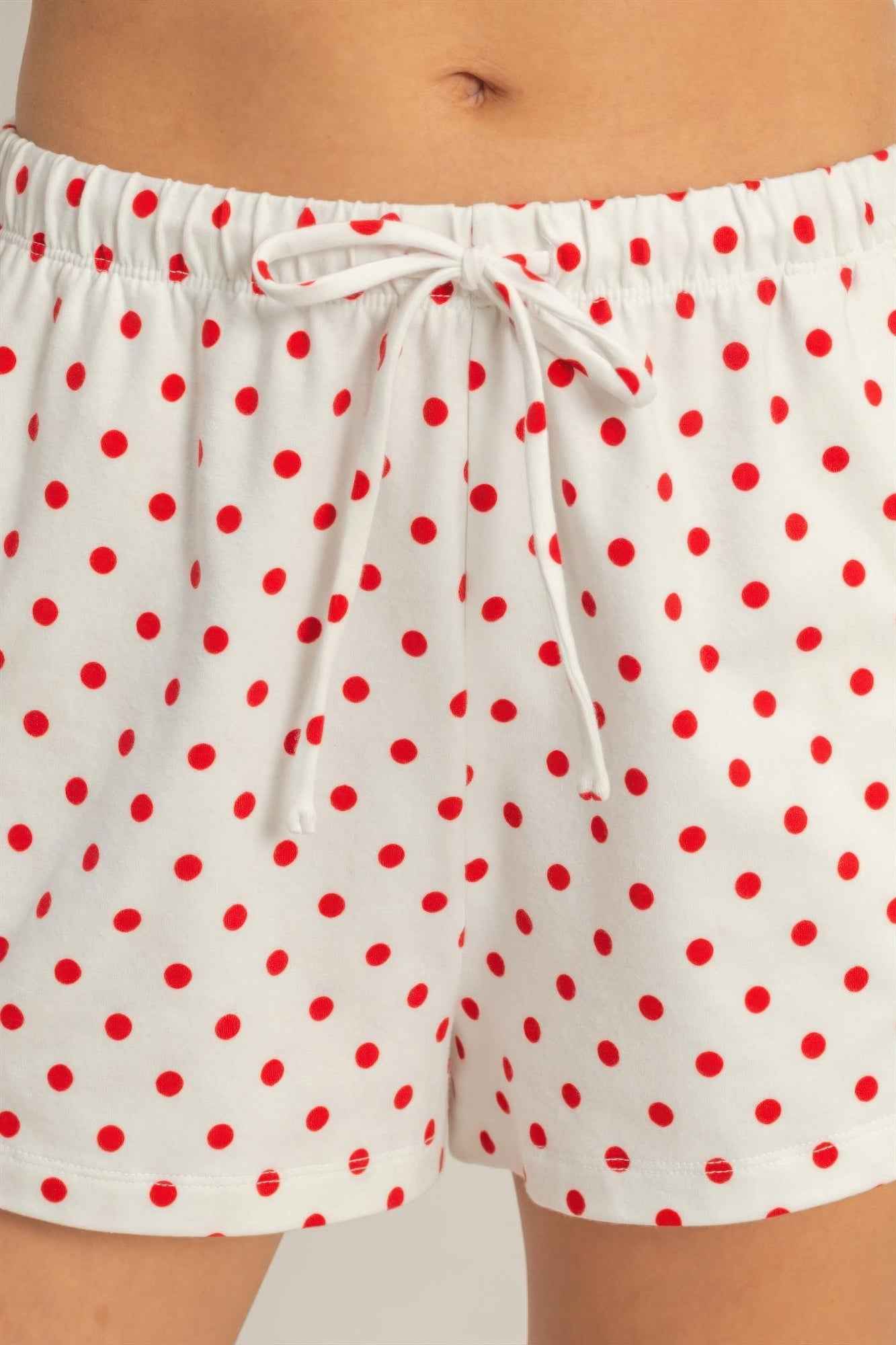 Polka Dot Drawstring Shorts - Elastic Waist Pocketed