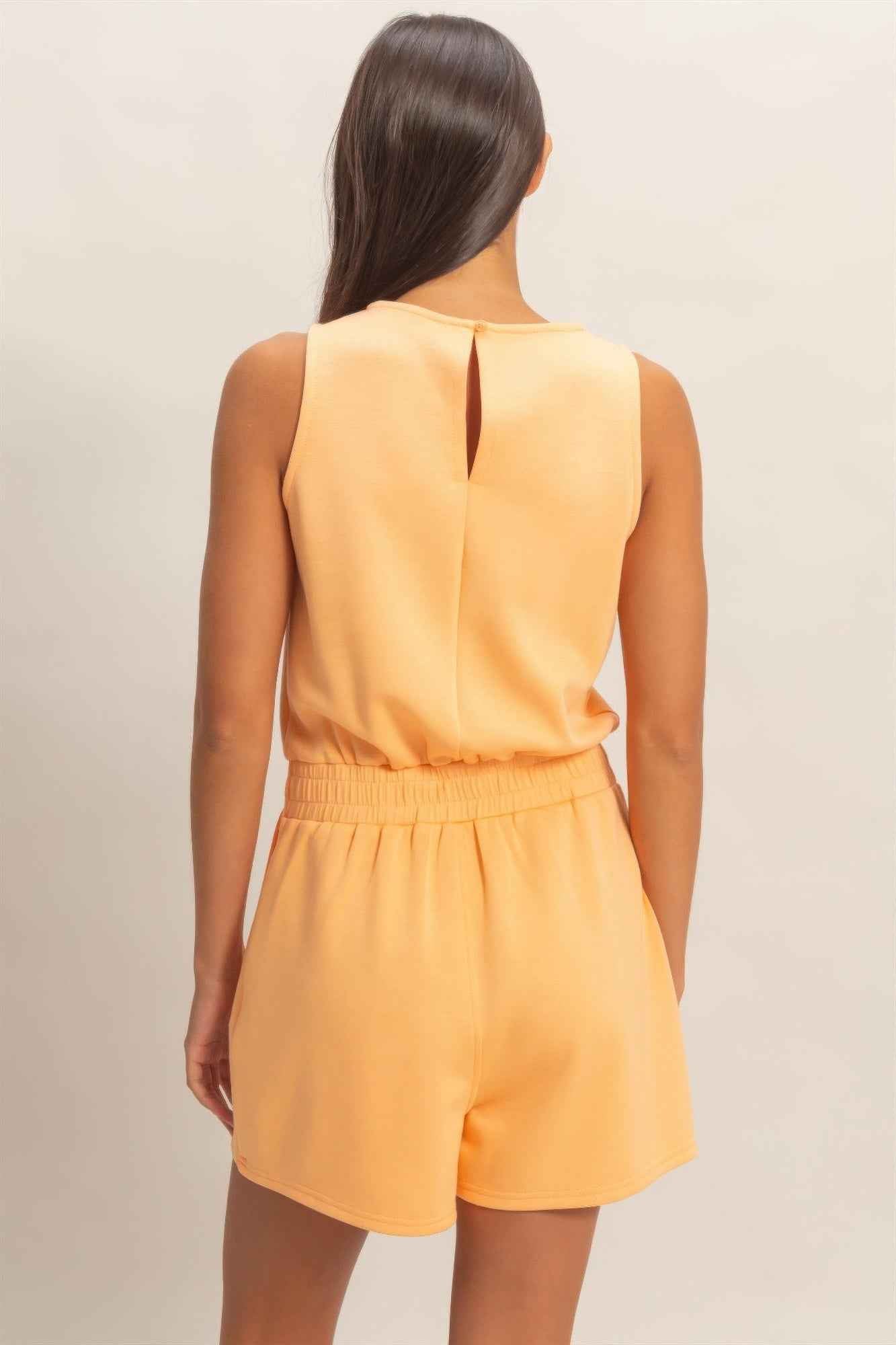 Sleeveless Drawstring Romper - Banded Waist Casual Fit
