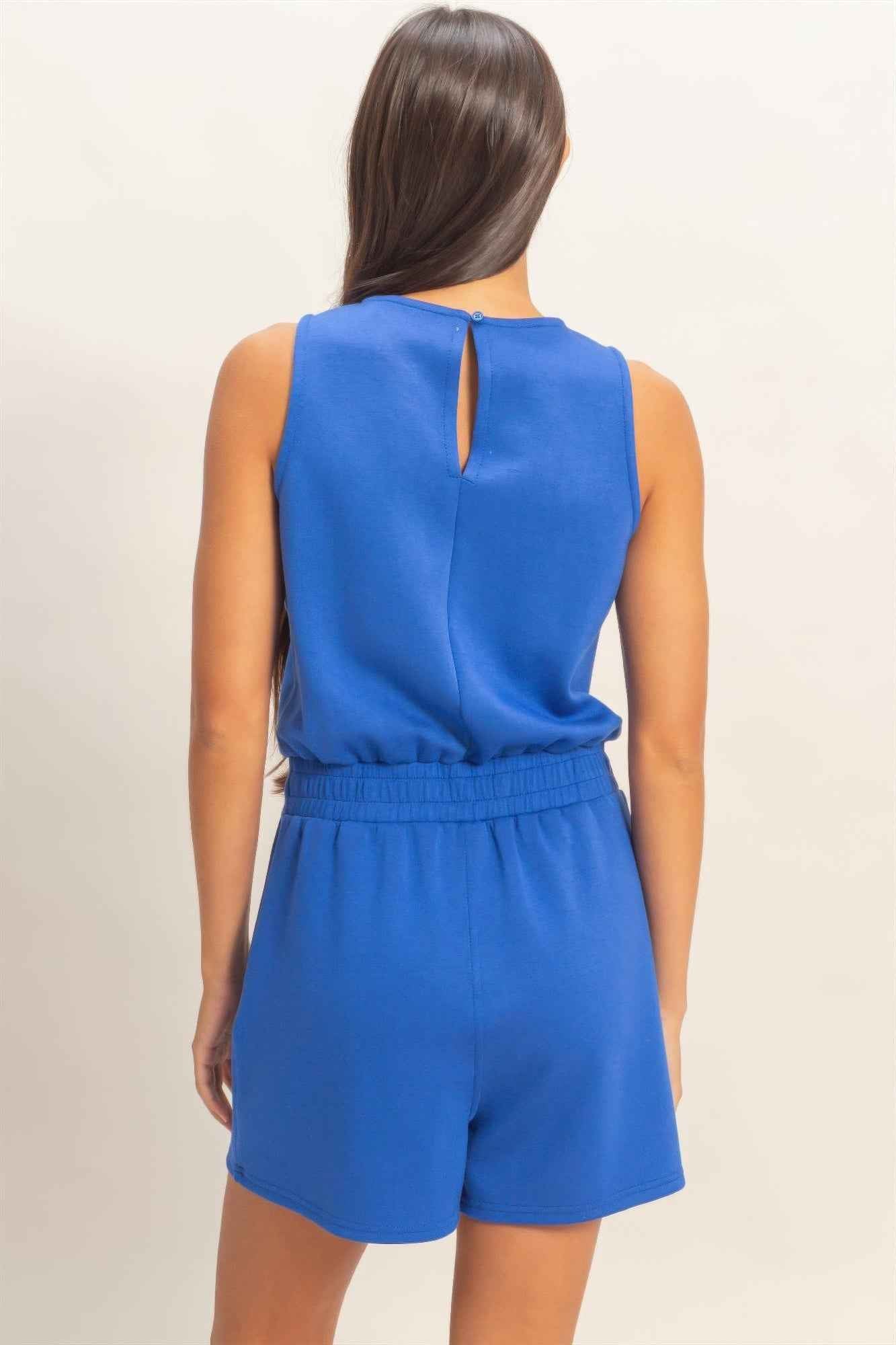 Sleeveless Drawstring Romper - Banded Waist Casual Fit