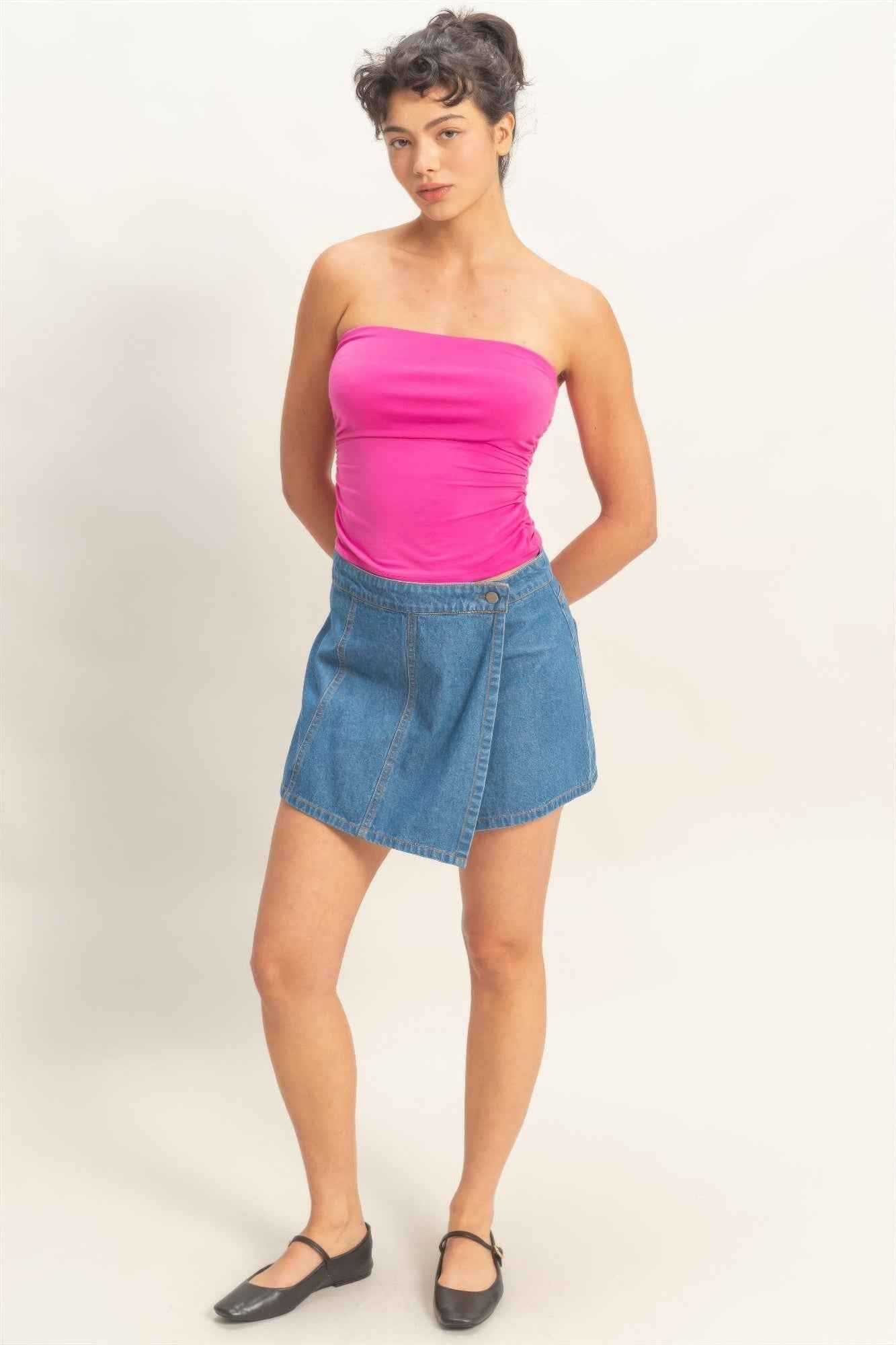 Ruched Bandeau Top - Strapless Gathered Bodice Crop