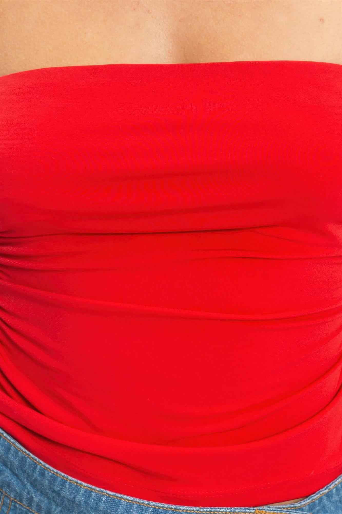 Ruched Bandeau Top - Strapless Gathered Bodice Crop
