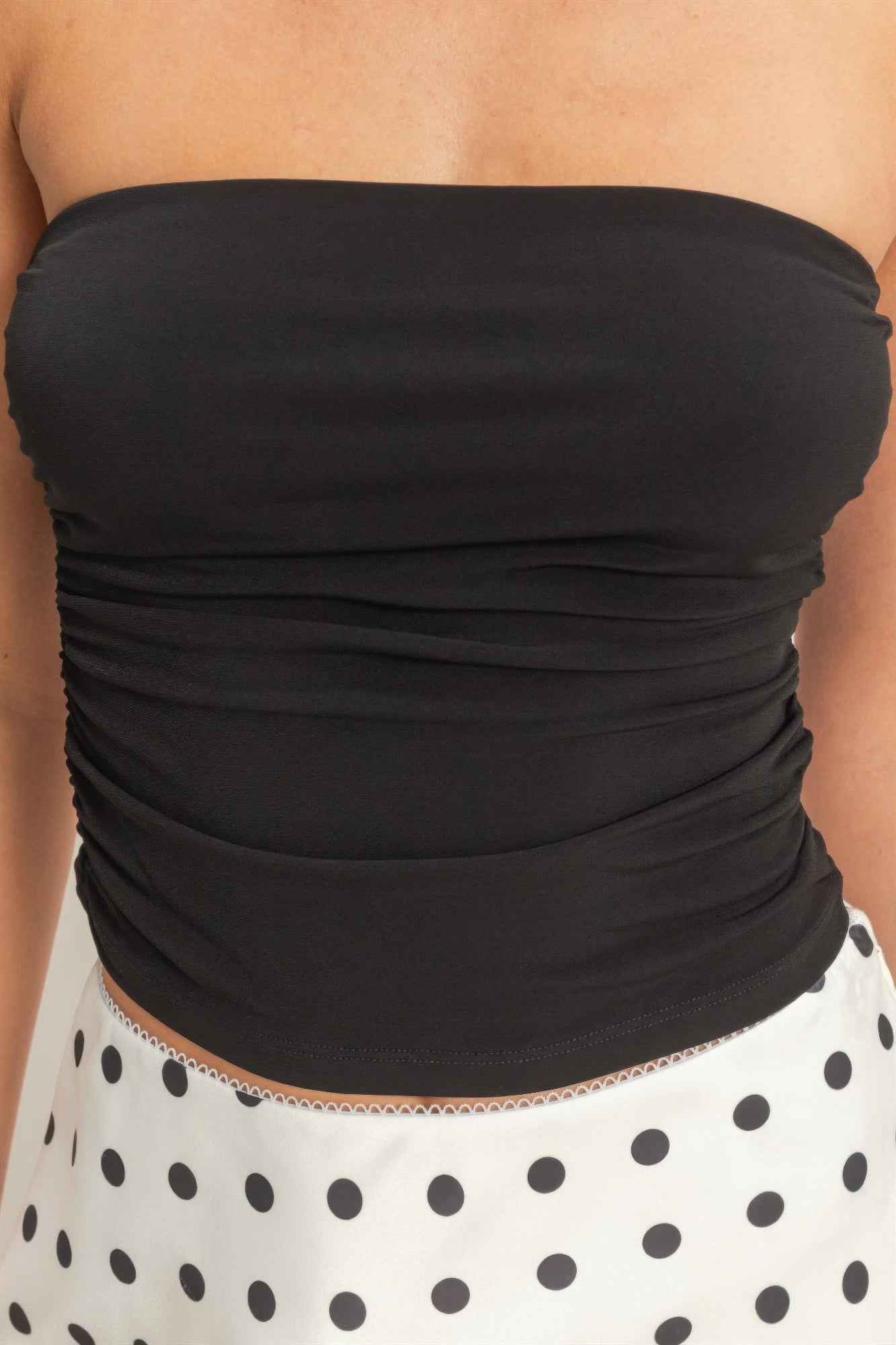 Ruched Bandeau Top - Strapless Gathered Bodice Crop