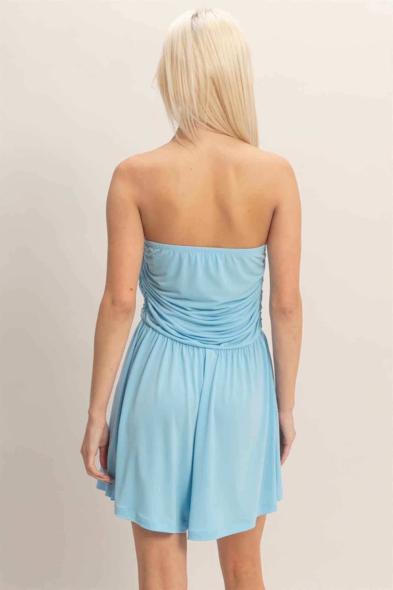Strapless Shirred Waist Romper - Hidden Pocket Shorts