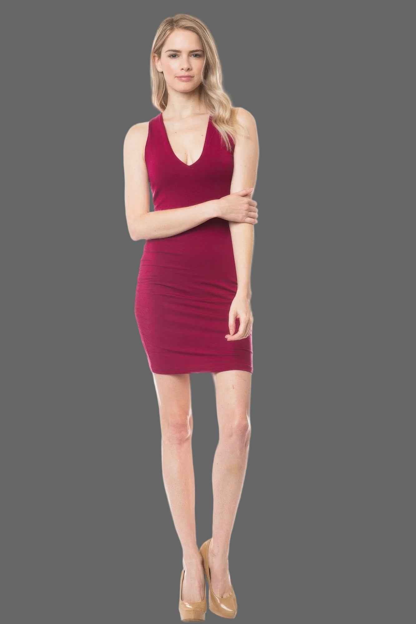 Soft V-Neck Mini Dress - Double Layer Stretch Everyday Style