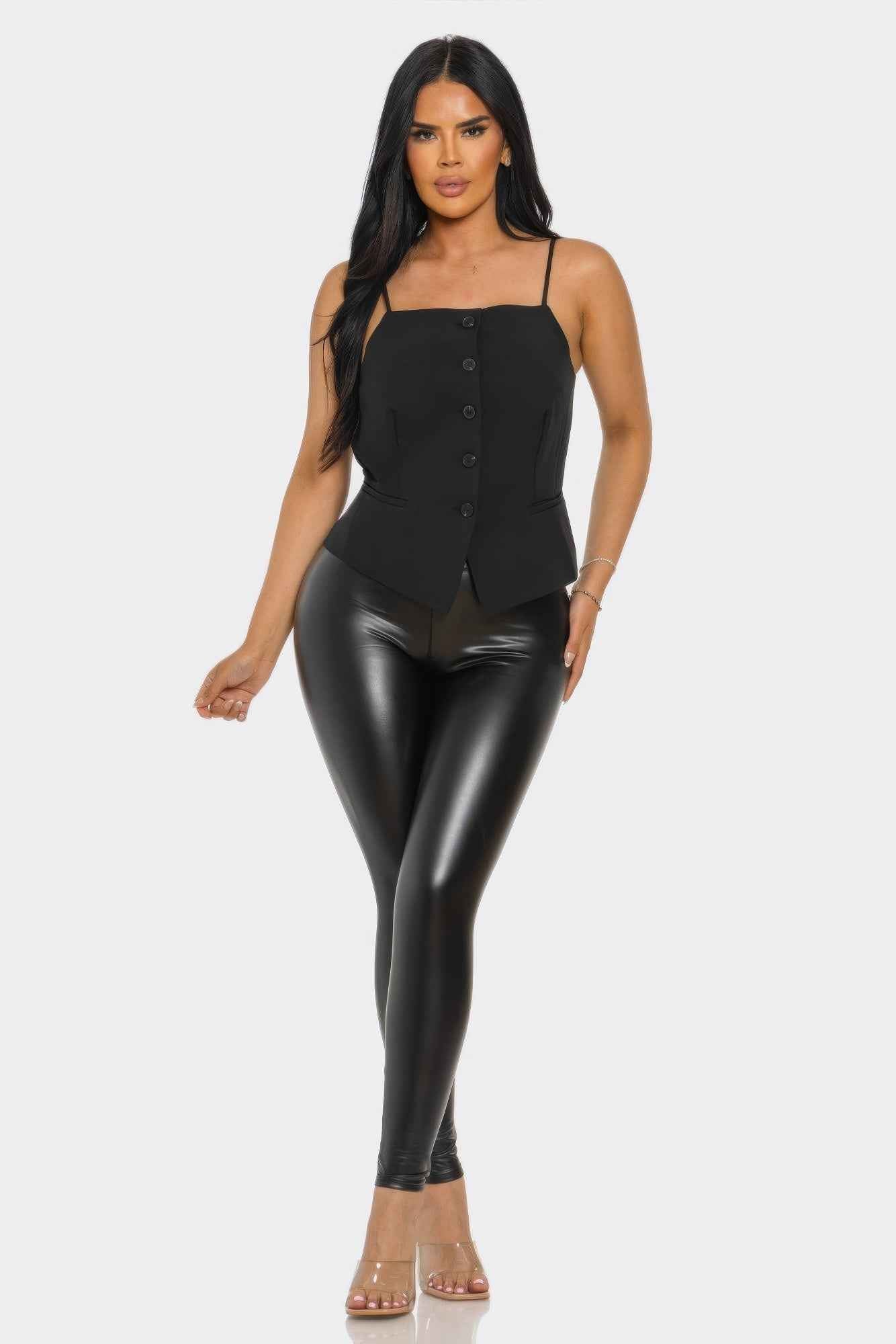 Square Neck Corset Top - Button Up Spaghetti Strap Fitted