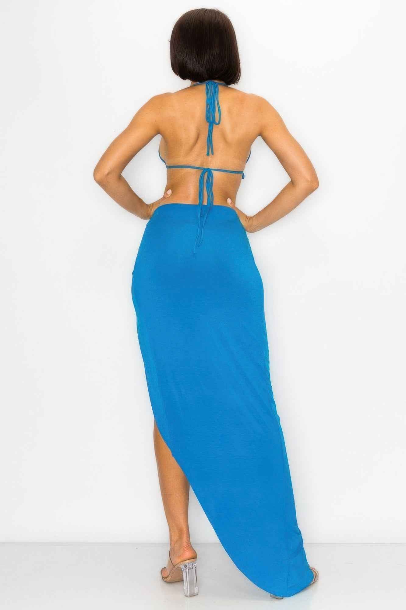 Turquoise Bra Top Maxi Skirt Set - Flowy High Waist Two Piece