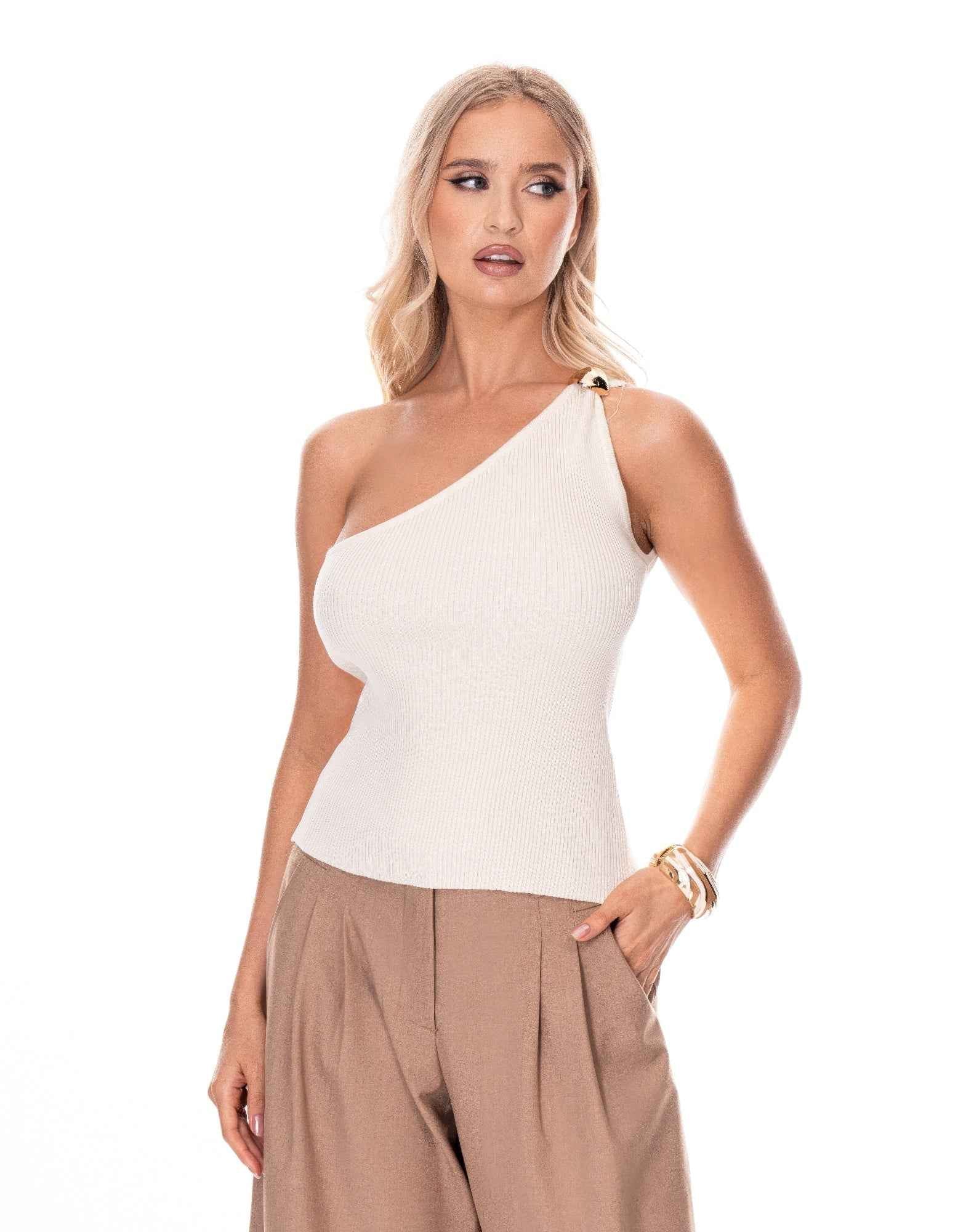Asymmetric One Shoulder Top - Fitted Minimalist Style