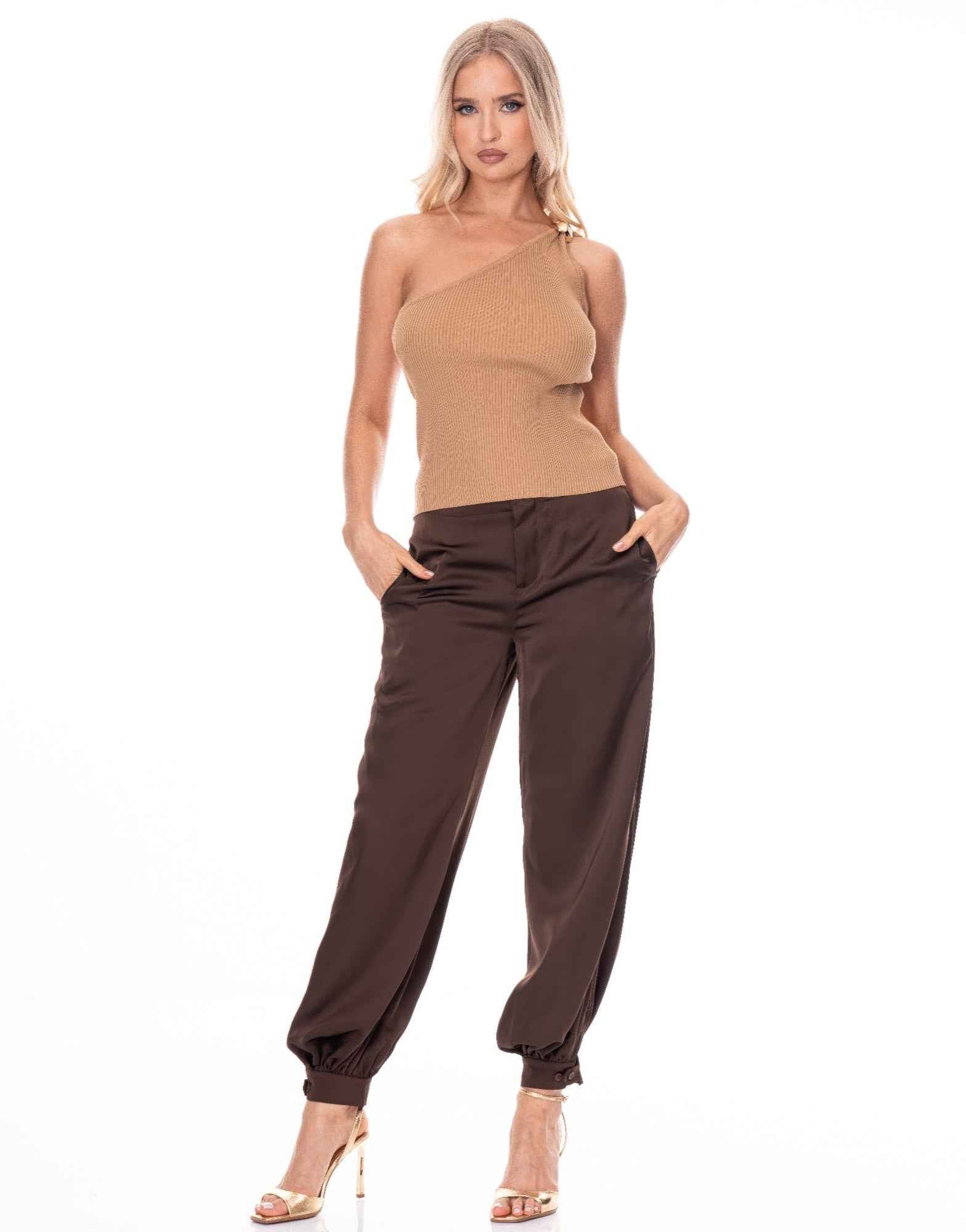 Asymmetric One Shoulder Top - Fitted Minimalist Style