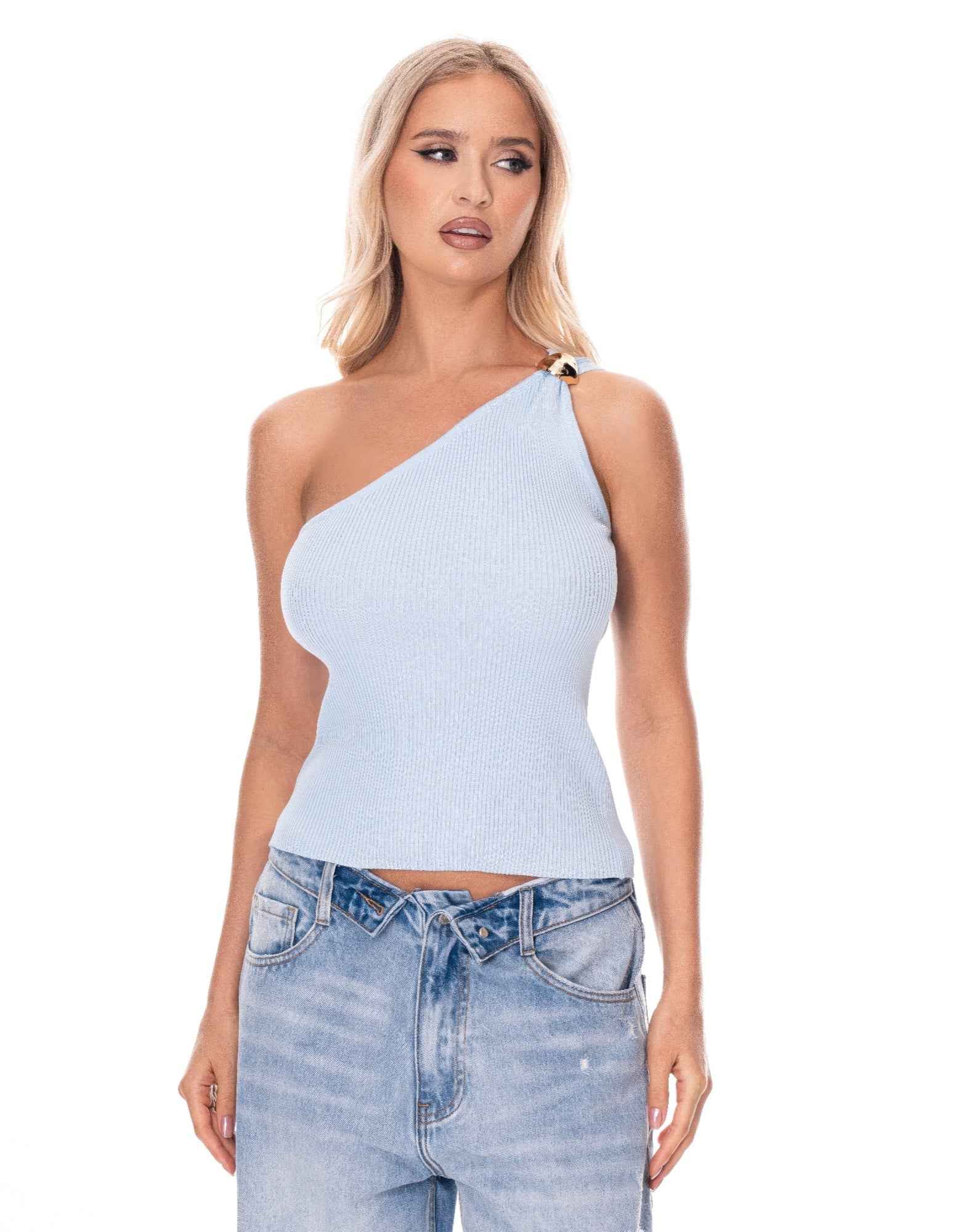 Asymmetric One Shoulder Top - Fitted Minimalist Style
