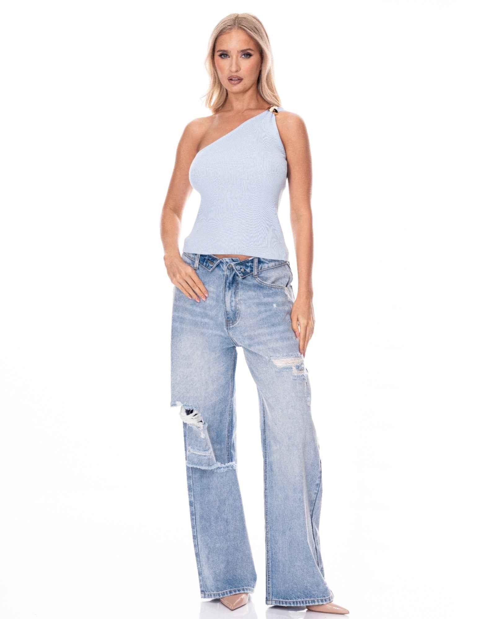 Asymmetric One Shoulder Top - Fitted Minimalist Style