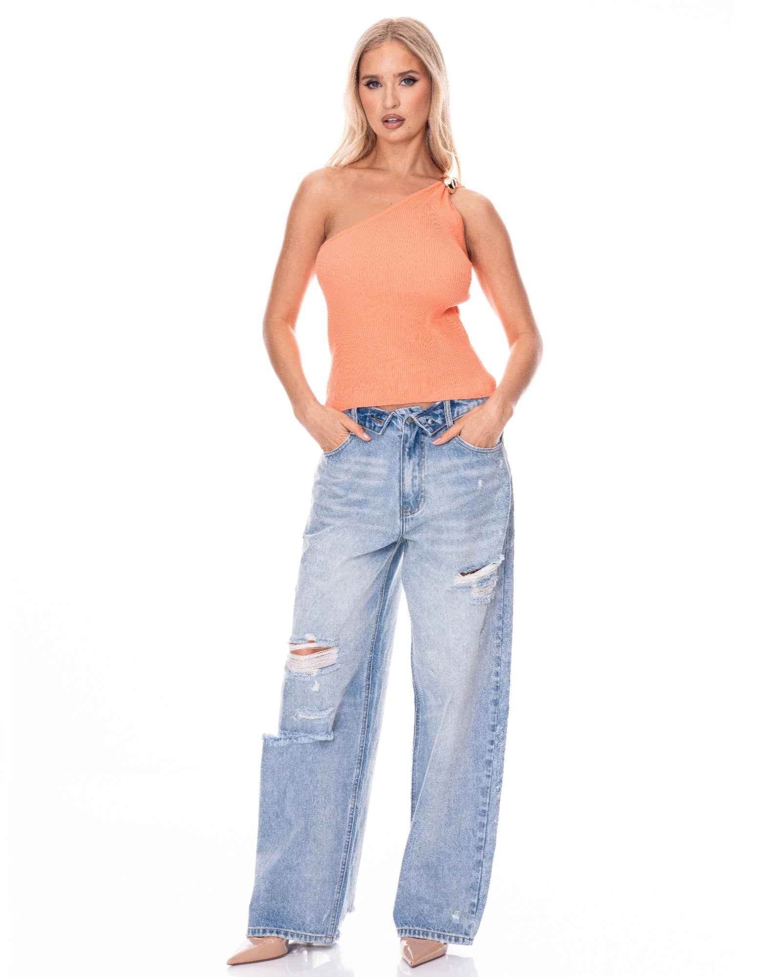 Asymmetric One Shoulder Top - Fitted Minimalist Style
