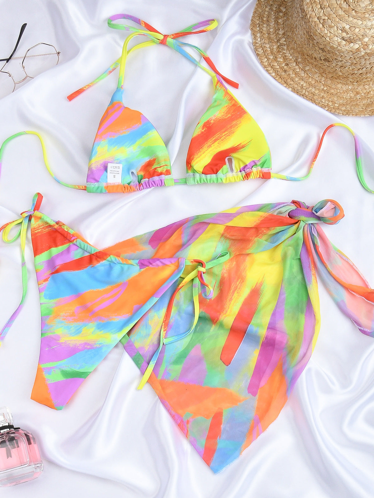 Triangle Bikini Set - Three Piece with Wrap Beach Skirt