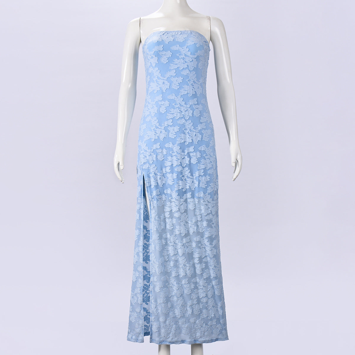 Strapless Backless Maxi Dress - Burnt Floral Blue - Fashions Envy