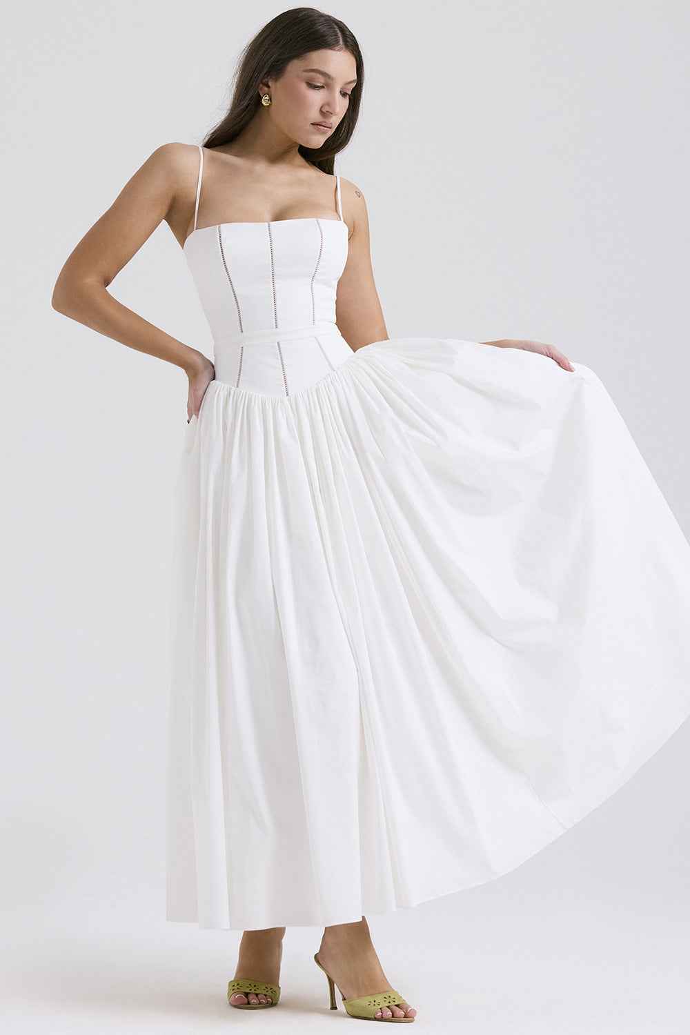 Floral Cami Maxi Dress - Cinched Waist A-Line Spaghetti Strap