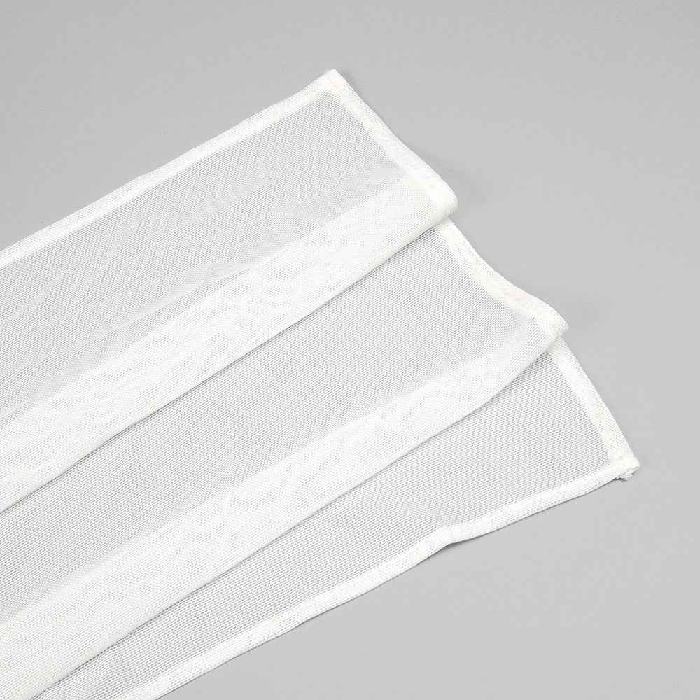 Sheer Mesh Backless Dress - White Halter Long Sleeve