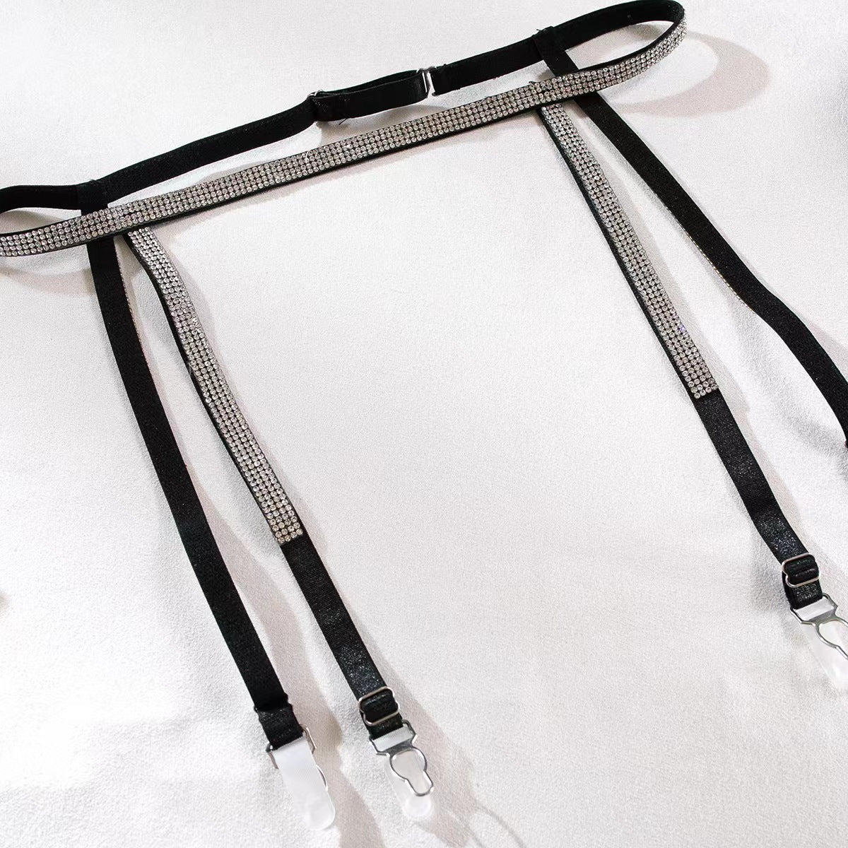 Lace Lingerie Set - 4 Piece Rhinestone Garter Belt - Fashions Envy