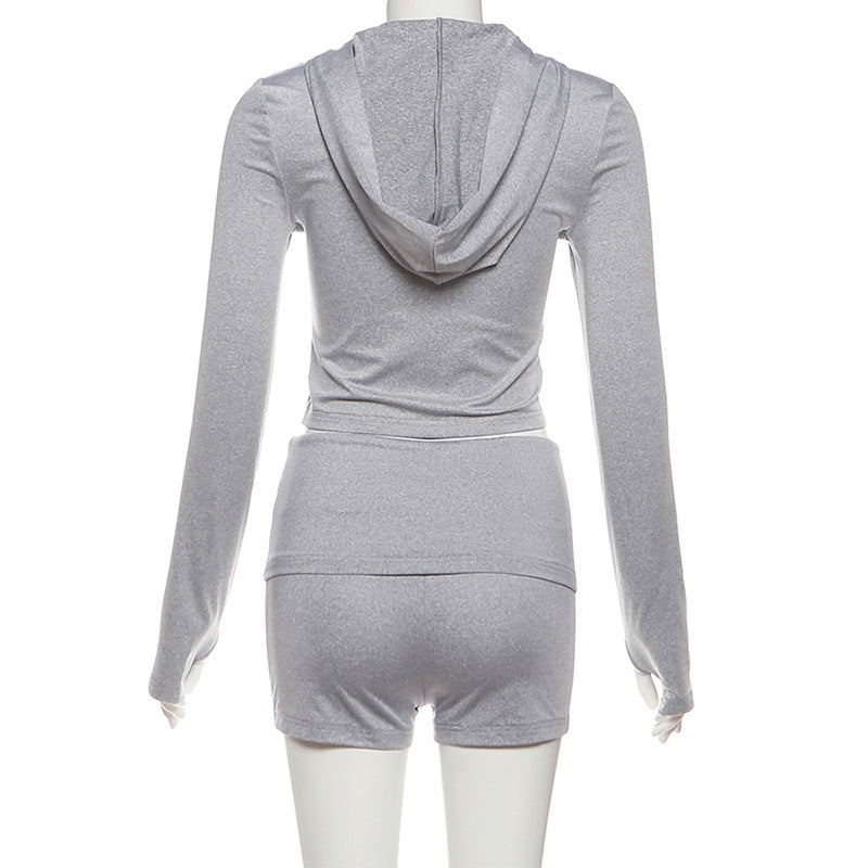 Gray Hoodie Shorts Set - Casual Two-Piece Outfit