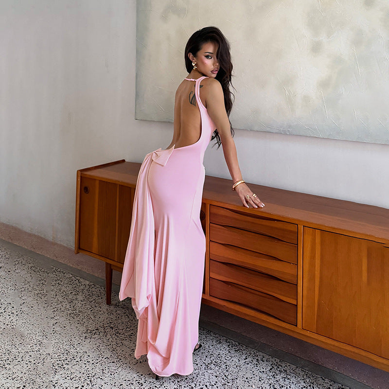 Backless Maxi Dress - Suspender V Neck Butterfly - Fashions Envy