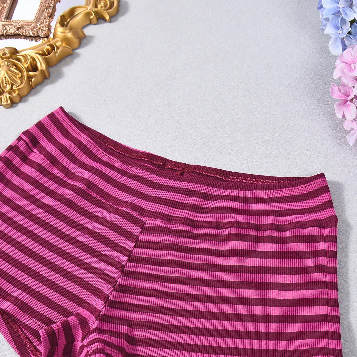 Striped Halter Neck Outfit - Crop Top Shorts Set