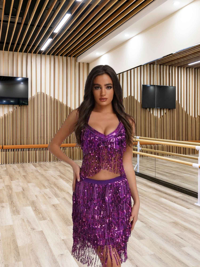 Sexy Tassel Halter Belly Dance Costume Outfit Set