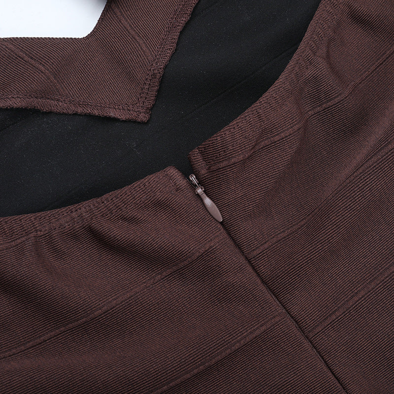 Halter Knit Dress - Ribbed Bodycon Tie Neck Mini - Fashions Envy