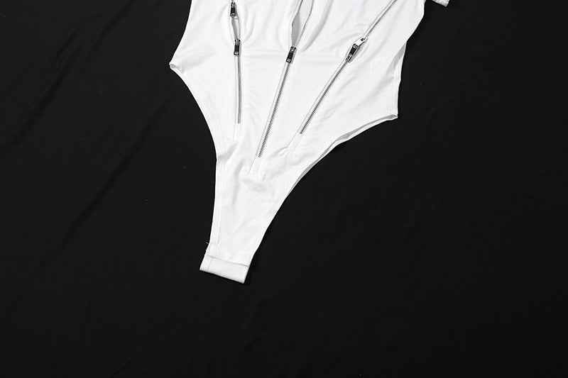 Zipper Sexy Cut-Out Bodysuit - Bodycon Short Sleeve