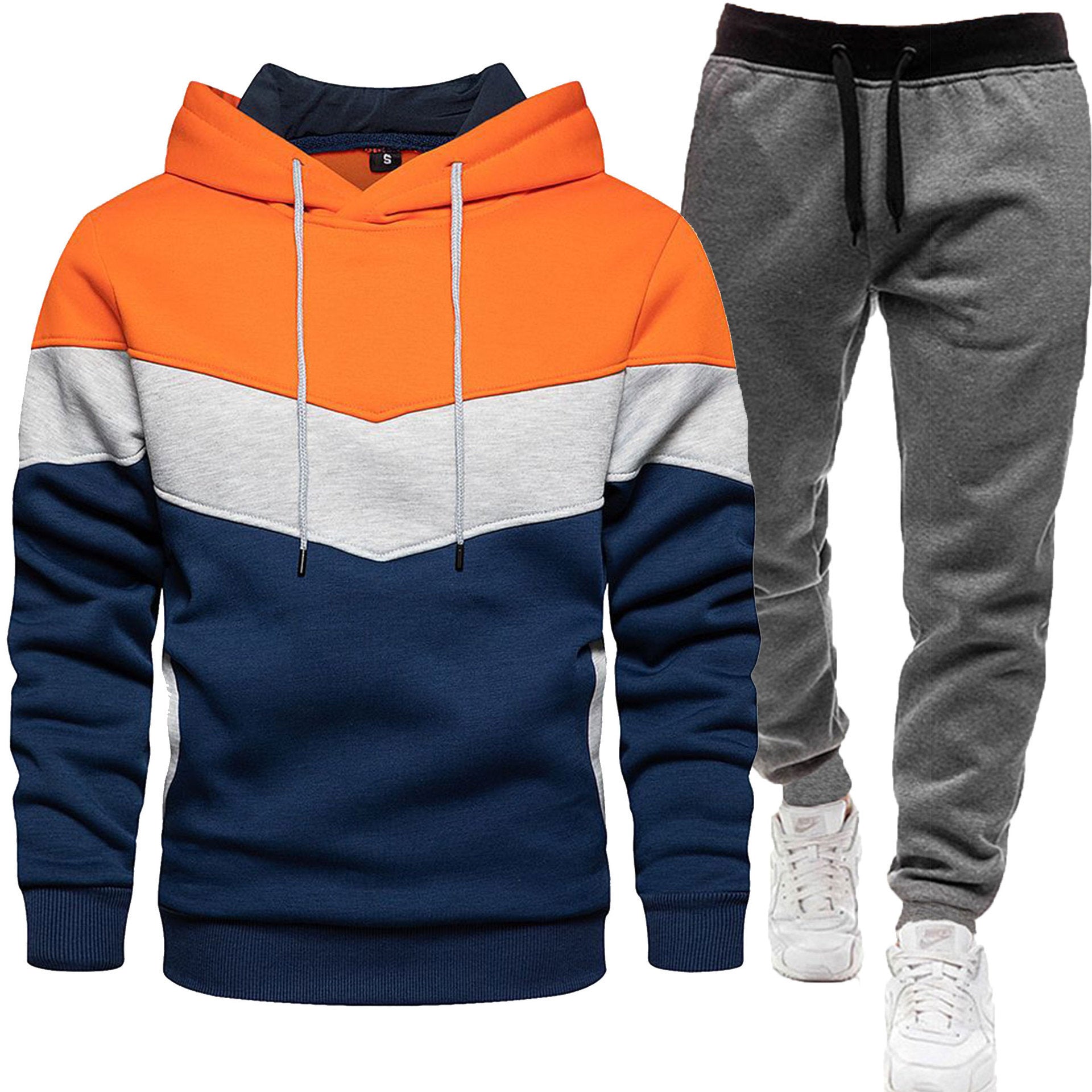 Men's Hoodie Tracksuit - Color Block Two-Piece Set