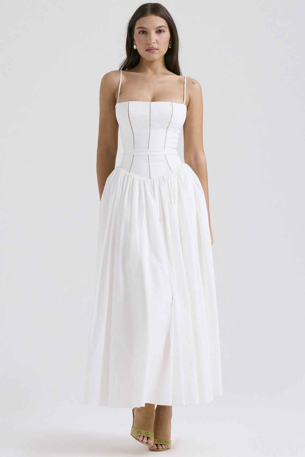 Floral Cami Maxi Dress - Cinched Waist A-Line Spaghetti Strap