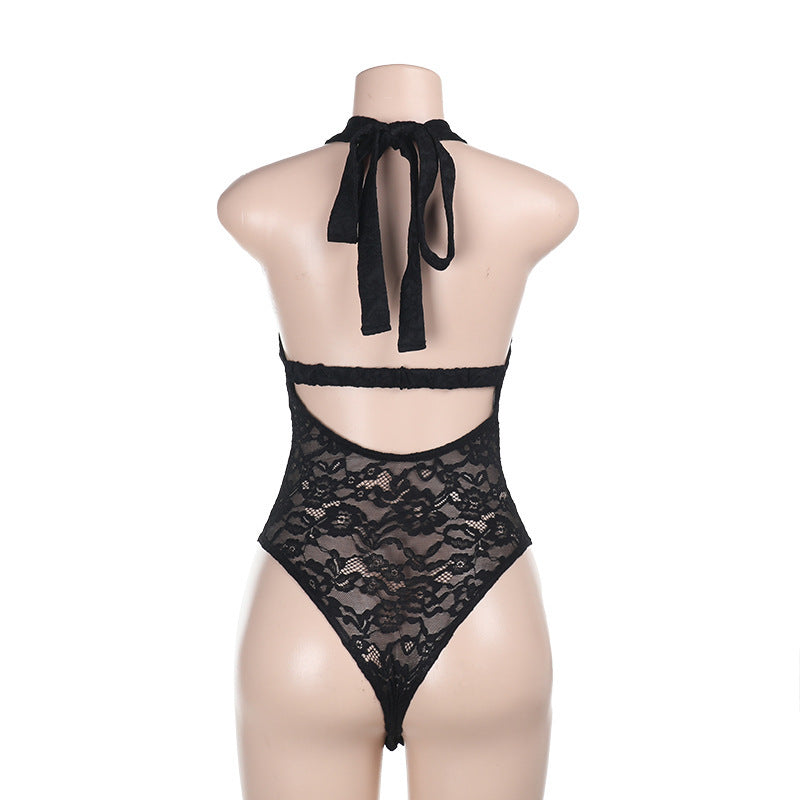 Lace Bodysuit - Hollow Strap Neck Style