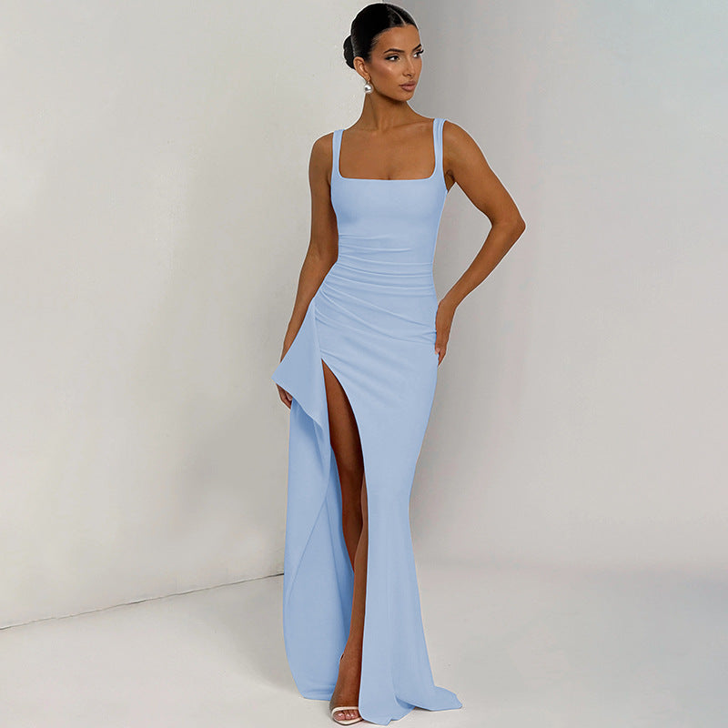 Backless Evening Dress - Strap High Slit Gown