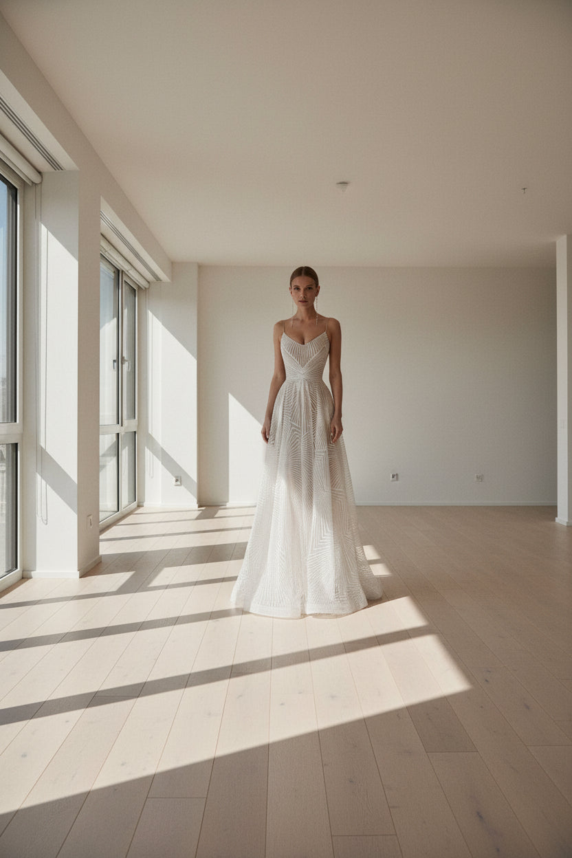 Spaghetti Strap Embroidered Prom Gown - Ball Dress