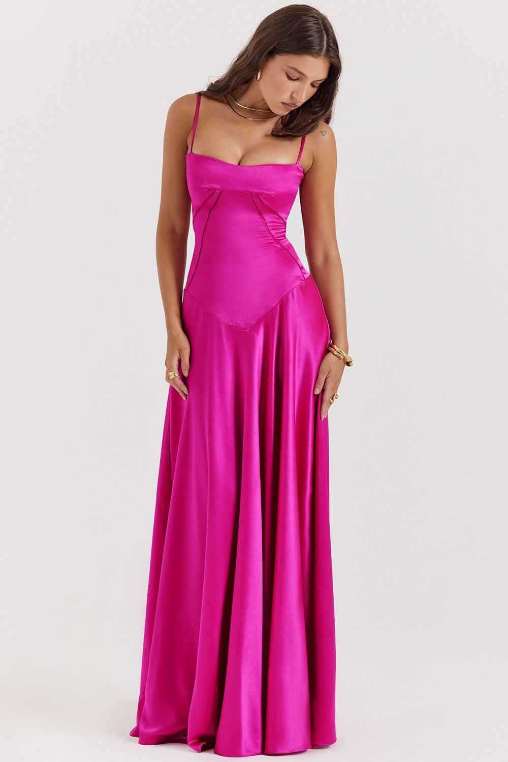 Corset Back Maxi Dress - Spaghetti Strap Slim Fit Camisole Gown