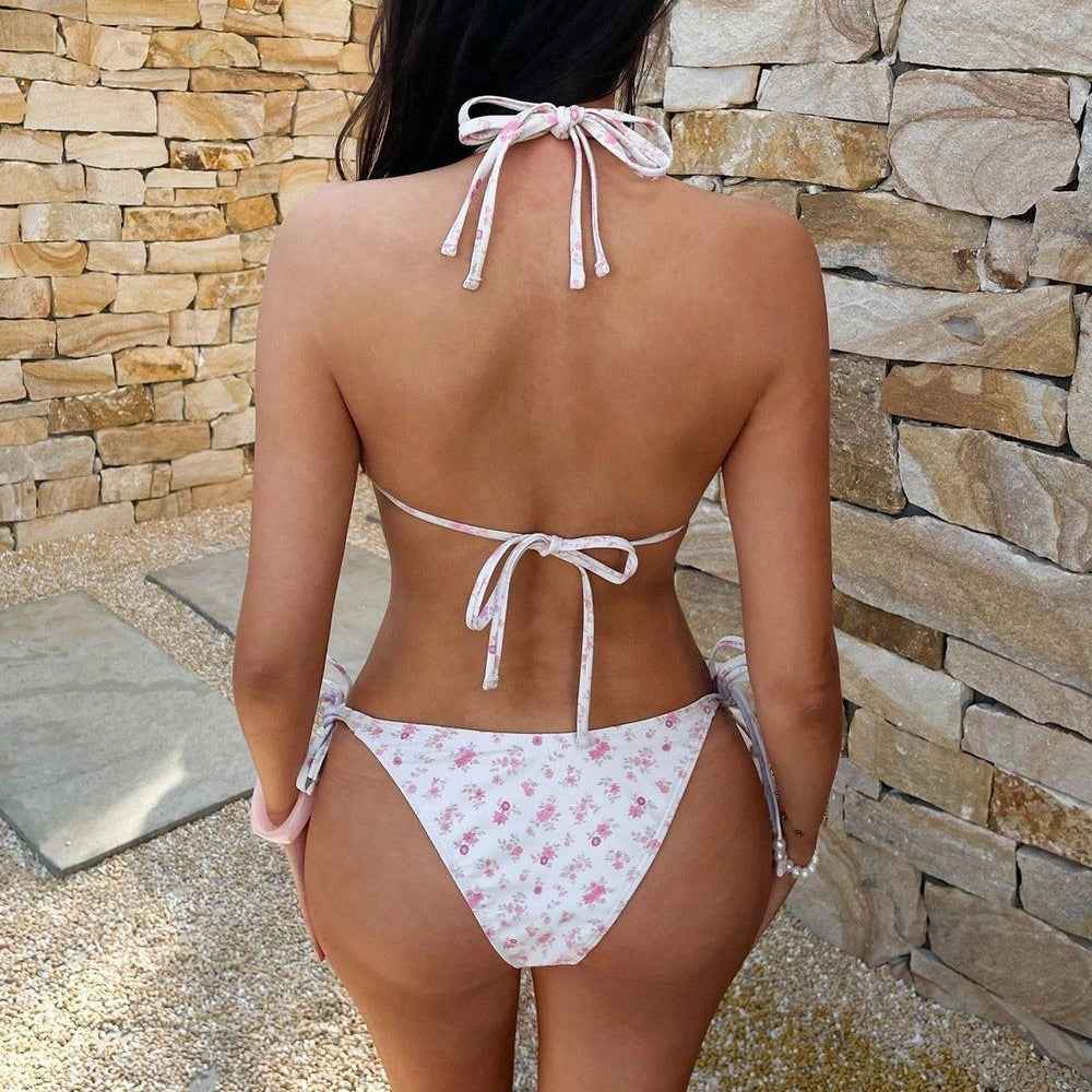 Printed lace up one-piece swimsuit
