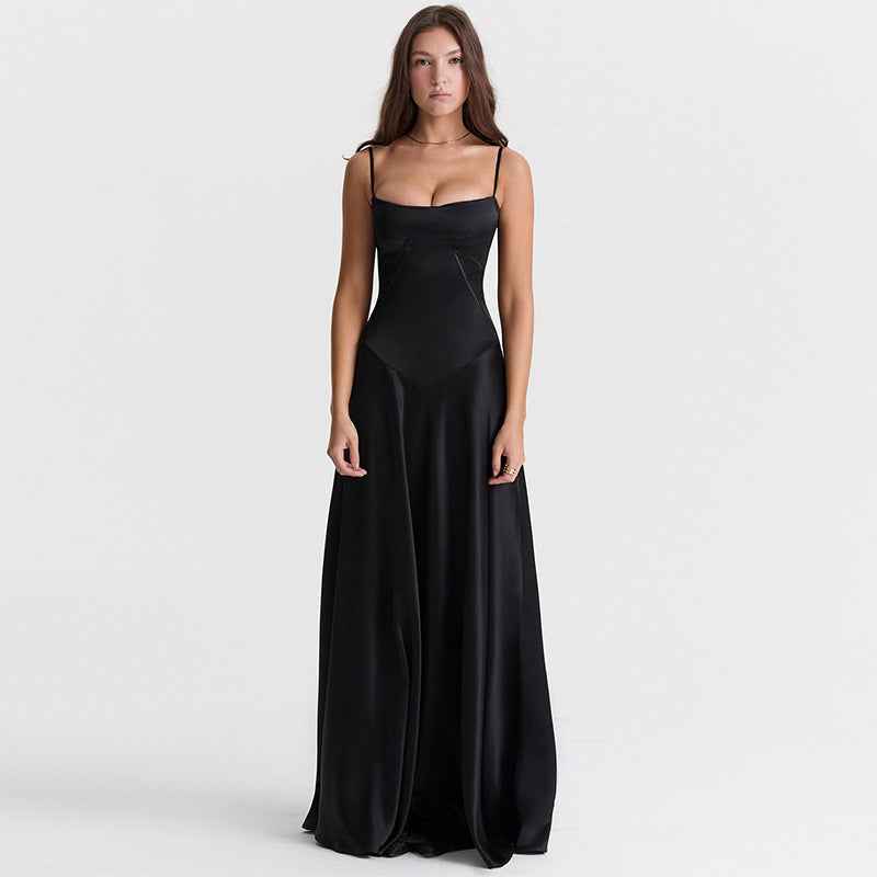 Corset Back Maxi Dress - Spaghetti Strap Slim Fit Camisole Gown