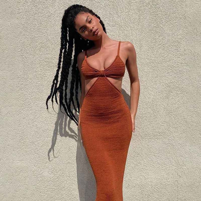 Cut Out Backless Knit Maxi Dress - Bodycon Vacation Style