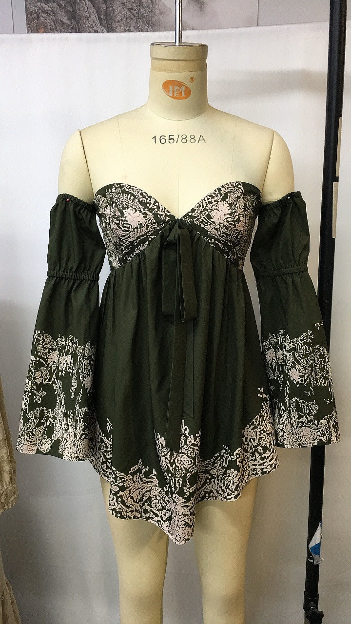 Vintage Floral Mini Dress - Off Shoulder Western Style