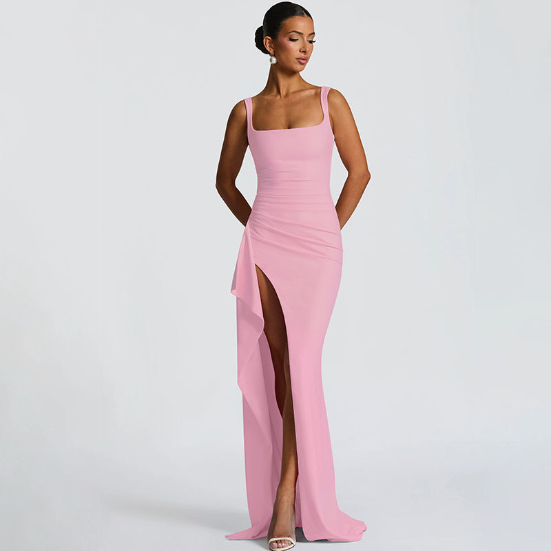 Backless Evening Dress - Strap High Slit Gown