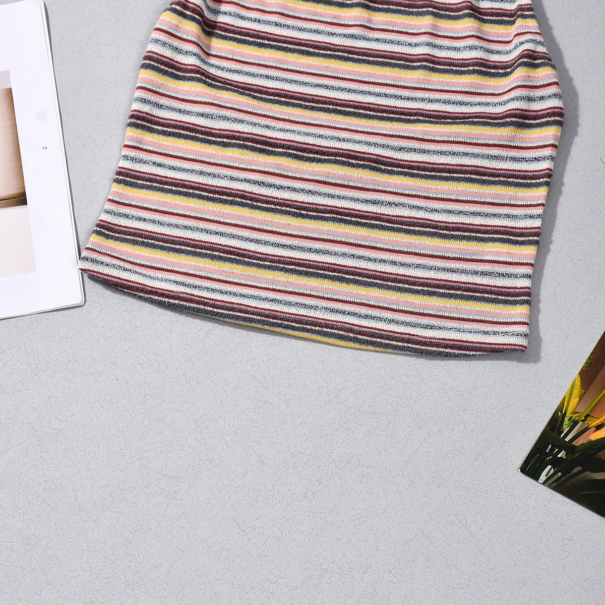 Striped Halter Crop Top and Shorts Set - Multicolor Outfit