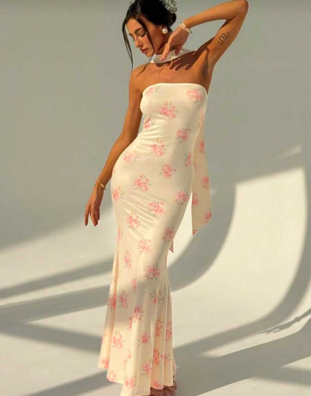 Strapless Ribbon-Trimmed Prom Gown - Fitted Sheath Dress